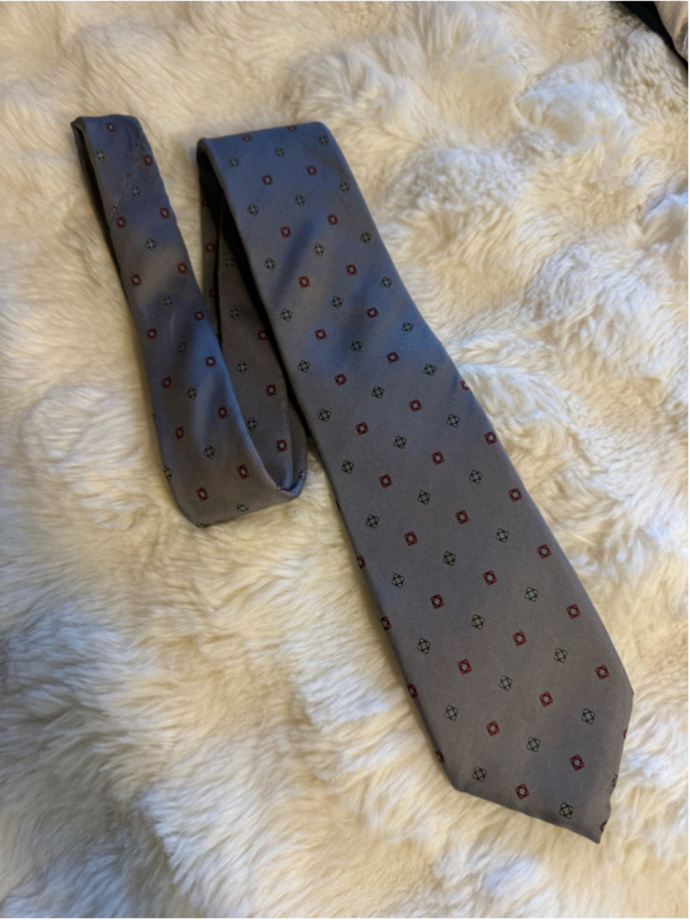 Preowned , Vintage Oscar de la Renta gray geometric silk necktie